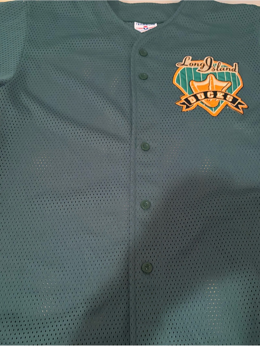Long Island Ducks Green Mesh Button-Up Jersey Teamwork Size Large 42-44